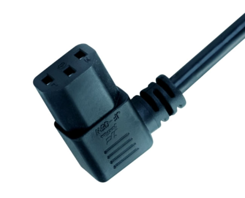 IEC 60320 C13 Right Angle Connector, Black PVC Space-Saving Power Plug