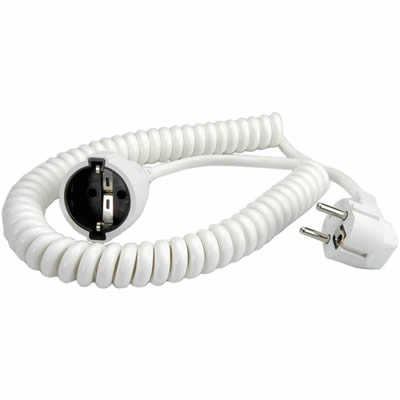 White Protective Contact Spiral Extension, H05VV-F 3G 1.5mm², 230V 16A, VDE/GS
