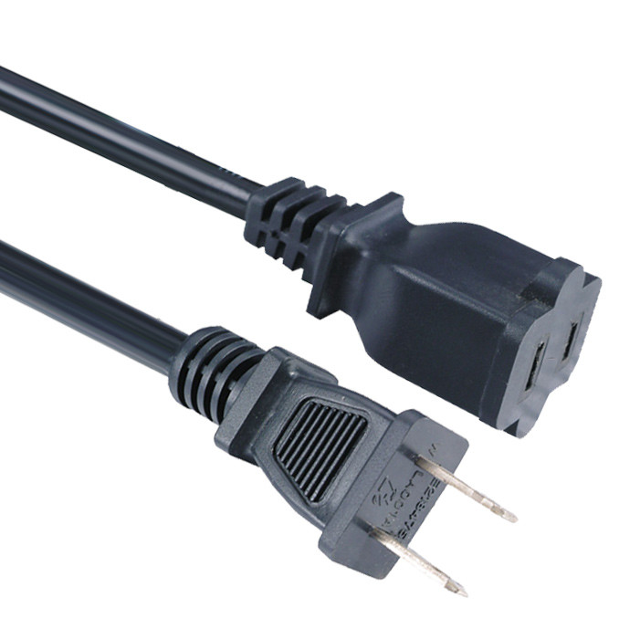 UL ETL NEMA 1-15 2-Pin Extension Cord, PVC, 15A 125V, Black